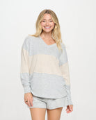 Color Blocked Luxe Brushed Swing V - Neck Top 3 Cloud Grey