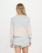 Color Blocked Luxe Brushed Swing V - Neck Top 4 Cloud Grey