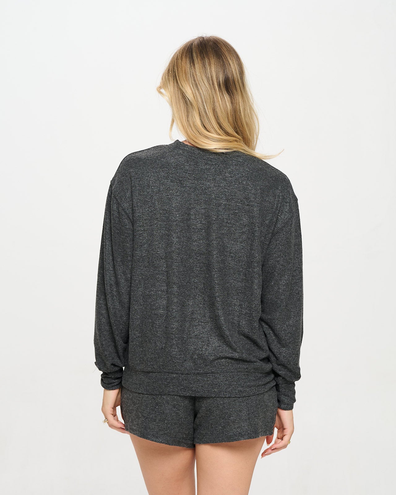 Luxe Brushed Girlie Banded Crew 4 Black