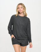 Luxe Brushed Girlie Banded Crew 3 Black