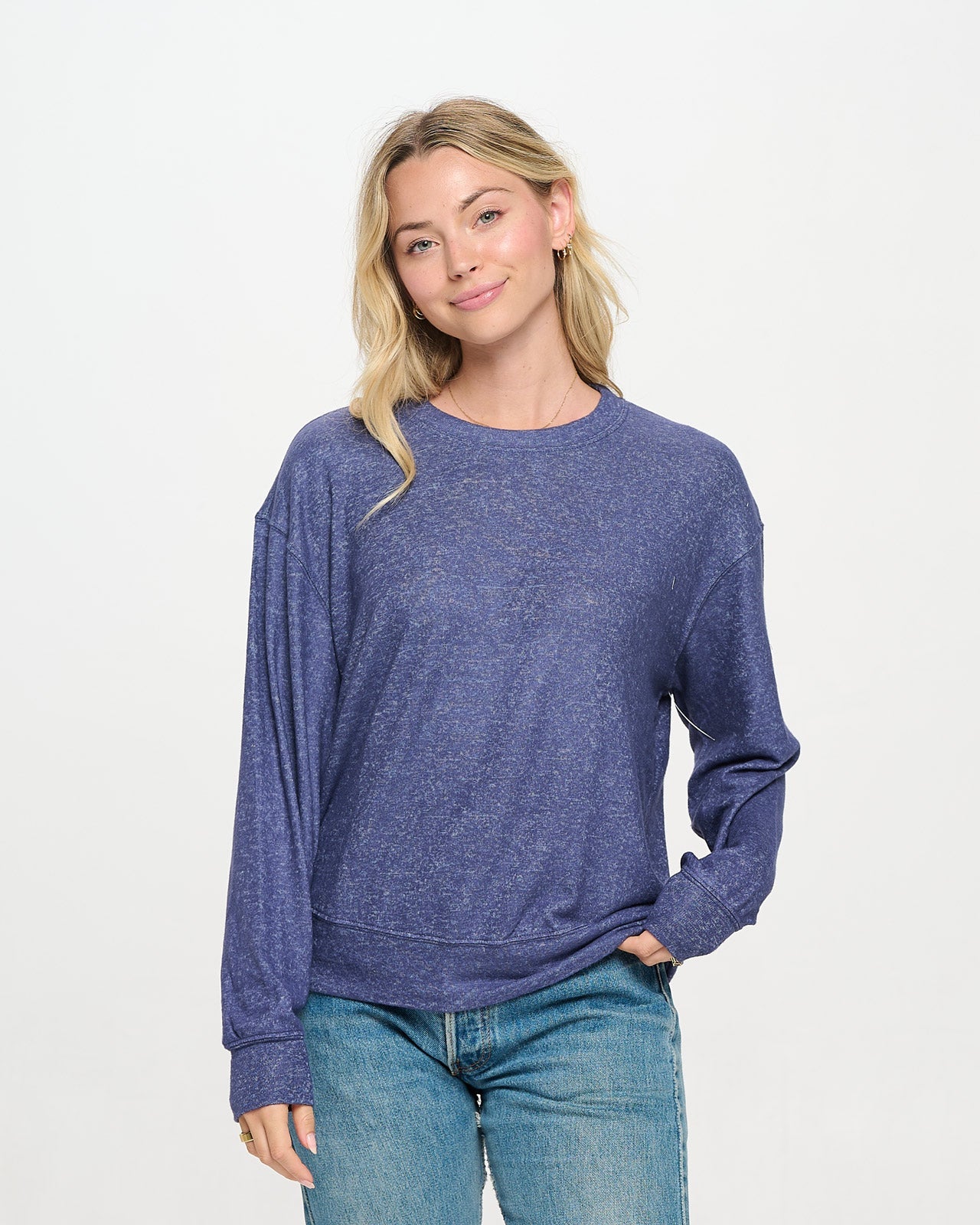 Luxe Brushed Girlie Banded Crew 2 Moonlight