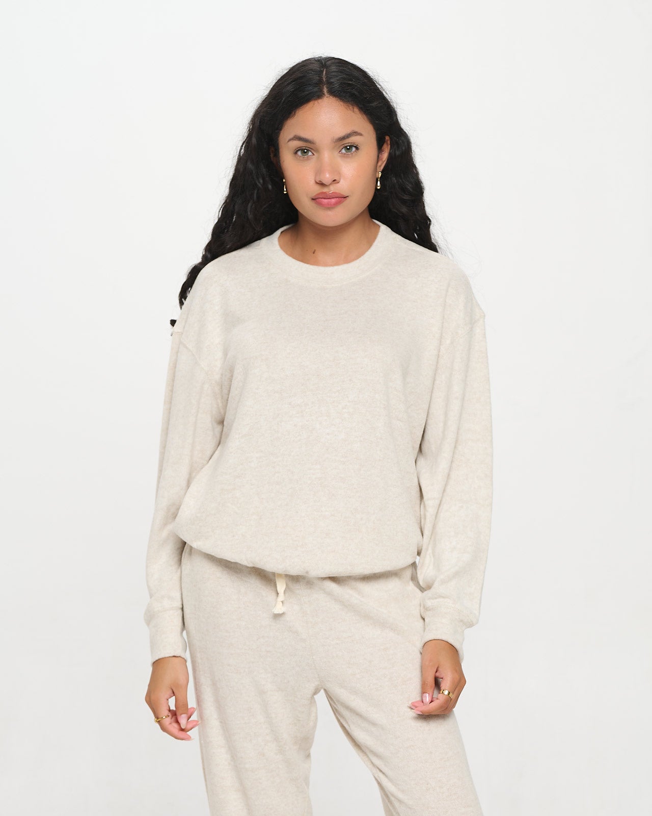 Luxe Brushed Girlie Banded Crew 7 Vanilla Bean