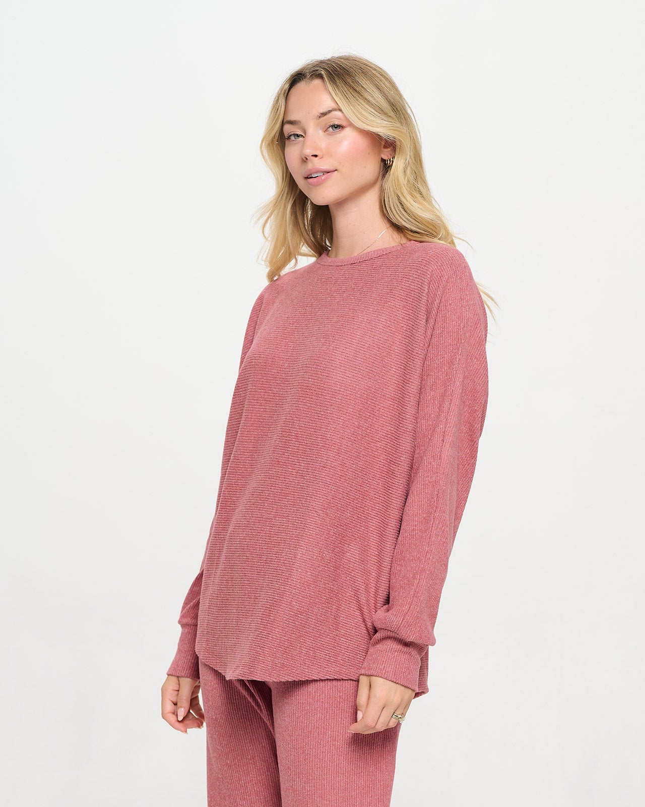 Luxe Brushed Rib Dolman High Low Top 2 Brick