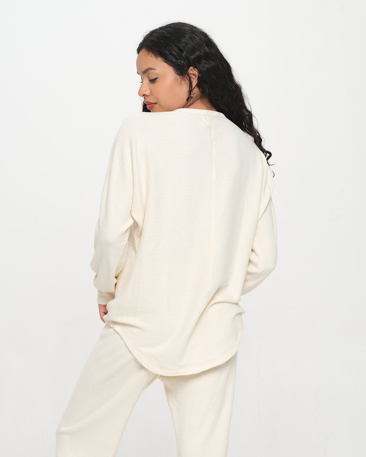 Luxe Brushed Rib Dolman High Low Top 6 Vanilla