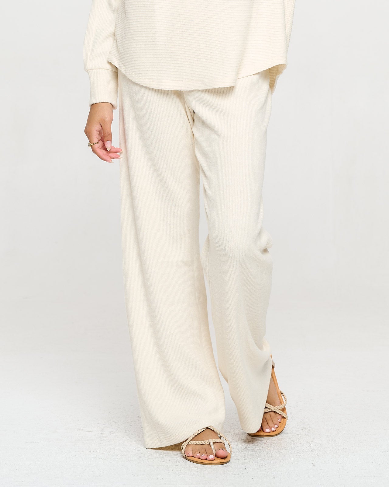 Luxe Brushed Rib Flared Pant 1 Vanilla