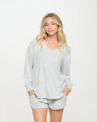 Luxe Brushed Swing V - Neck Top 3 Cloud Grey